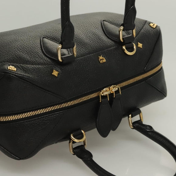MCM Studs Hand Bag Leather 2way Black Gold Auth 129401
