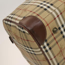 Burberrys Nova Check Boston Bag PVC Leather Beige Gold Auth 129404-15