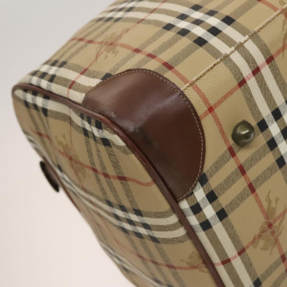 Burberrys Nova Check Boston Bag PVC Leather Beige Gold Auth 129404