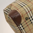 Burberrys Nova Check Boston Bag PVC Leather Beige Gold Auth 129404-9