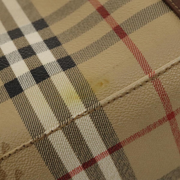 Burberrys Nova Check Boston Bag PVC Leather Beige Gold Auth 129404