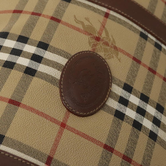 Burberrys Nova Check Boston Bag PVC Leather Beige Gold Auth 129404