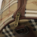 Burberrys Nova Check Boston Bag PVC Leather Beige Gold Auth 129404-11