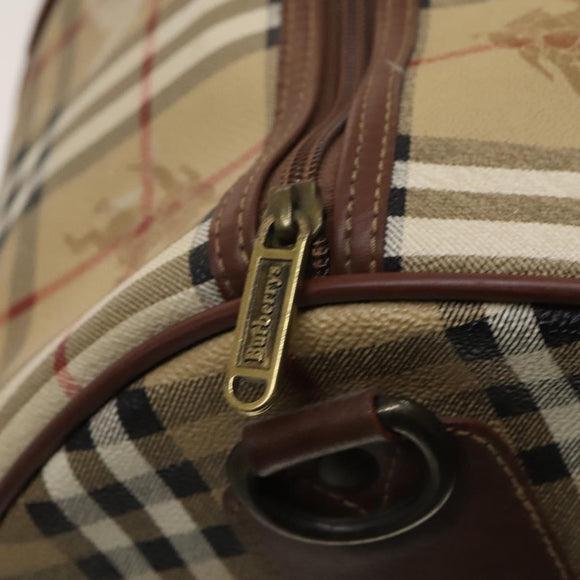 Burberrys Nova Check Boston Bag PVC Leather Beige Gold Auth 129404