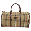 Burberrys Nova Check Boston Bag PVC Leather Beige Gold Auth 129404-13