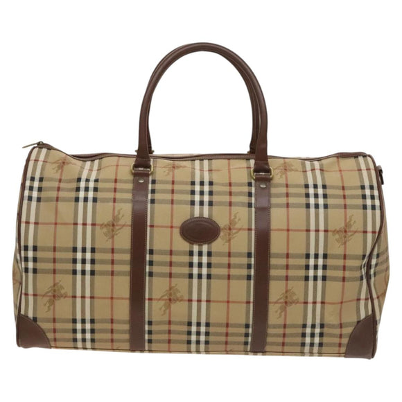 Burberrys Nova Check Boston Bag PVC Leather Beige Gold Auth 129404