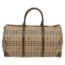 Burberrys Nova Check Boston Bag PVC Leather Beige Gold Auth 129404-2