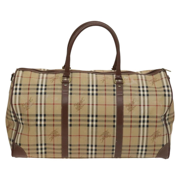 Burberrys Nova Check Boston Bag PVC Leather Beige Gold Auth 129404