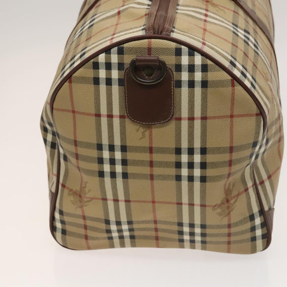 Burberrys Nova Check Boston Bag PVC Leather Beige Gold Auth 129404