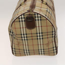 Burberrys Nova Check Boston Bag PVC Leather Beige Gold Auth 129404-4