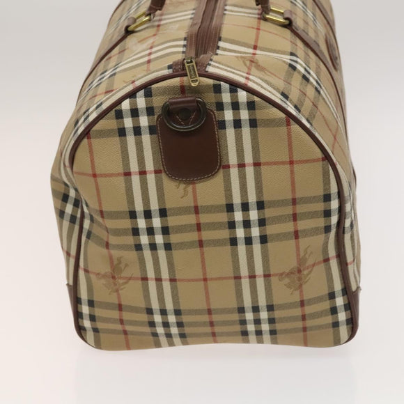 Burberrys Nova Check Boston Bag PVC Leather Beige Gold Auth 129404