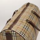 Burberrys Nova Check Boston Bag PVC Leather Beige Gold Auth 129404-6