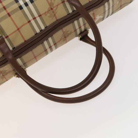 Burberrys Nova Check Boston Bag PVC Leather Beige Gold Auth 129404