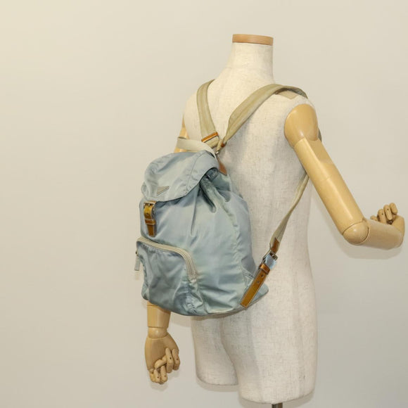 PRADA Backpack Nylon Light Blue Silver Auth 129415