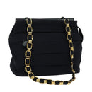 Salvatore Ferragamo Chain Shoulder Bag Canvas Navy Gold Auth 129418-1