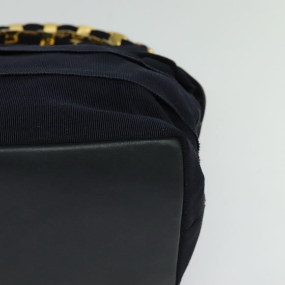 Salvatore Ferragamo Chain Shoulder Bag Canvas Navy Gold Auth 129418