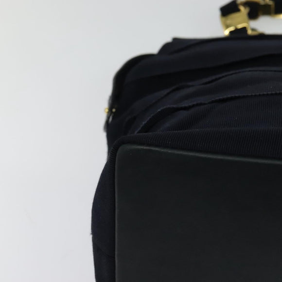 Salvatore Ferragamo Chain Shoulder Bag Canvas Navy Gold Auth 129418