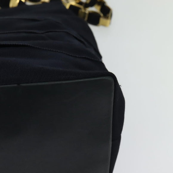 Salvatore Ferragamo Chain Shoulder Bag Canvas Navy Gold Auth 129418