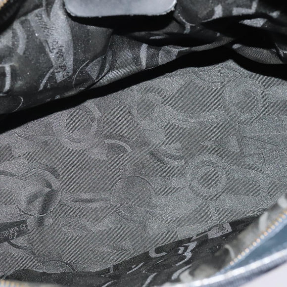 Salvatore Ferragamo Chain Shoulder Bag Canvas Navy Gold Auth 129418