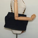 Salvatore Ferragamo Chain Shoulder Bag Canvas Navy Gold Auth 129418-19