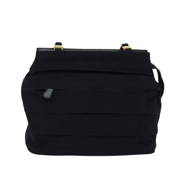 Salvatore Ferragamo Chain Shoulder Bag Canvas Navy Gold Auth 129418