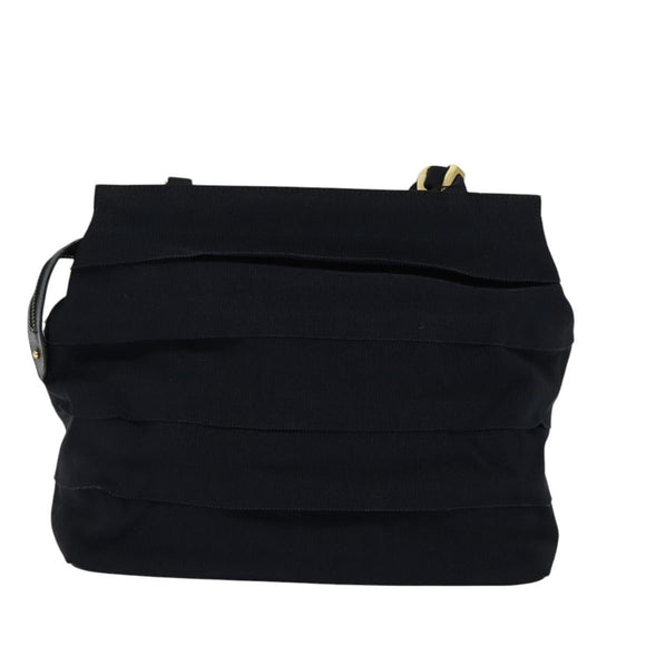 Salvatore Ferragamo Chain Shoulder Bag Canvas Navy Gold Auth 129418