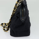 Salvatore Ferragamo Chain Shoulder Bag Canvas Navy Gold Auth 129418-5