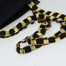 Salvatore Ferragamo Chain Shoulder Bag Canvas Navy Gold Auth 129418-7