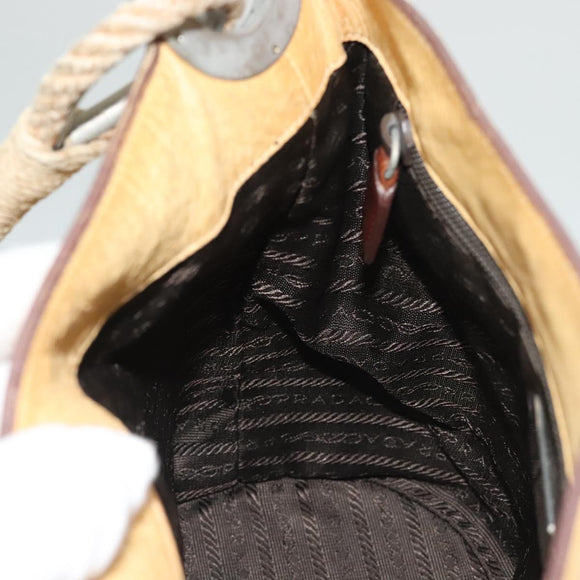 PRADA Shoulder Bag Leather Beige Auth 129420