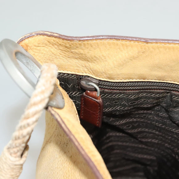 PRADA Shoulder Bag Leather Beige Auth 129420