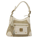 MCM Vicetos Logogram Shoulder Bag Canvas Beige Gold Auth 129427-1