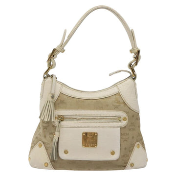 MCM Vicetos Logogram Shoulder Bag Canvas Beige Gold Auth 129427 - 0