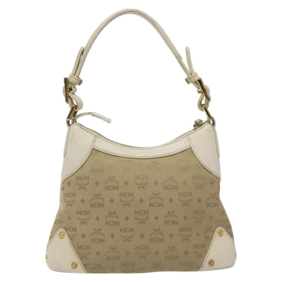 MCM Vicetos Logogram Shoulder Bag Canvas Beige Gold Auth 129427