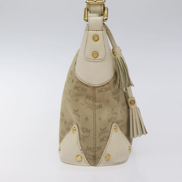 MCM Vicetos Logogram Shoulder Bag Canvas Beige Gold Auth 129427