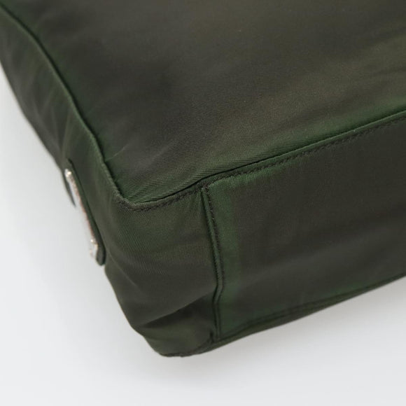 PRADA Shoulder Bag Nylon Khaki Silver Auth 129429