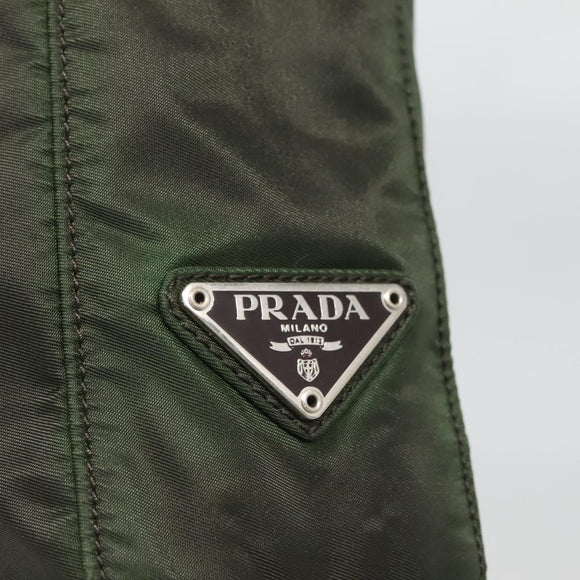 PRADA Shoulder Bag Nylon Khaki Silver Auth 129429