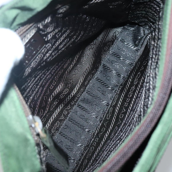 PRADA Shoulder Bag Nylon Khaki Silver Auth 129429