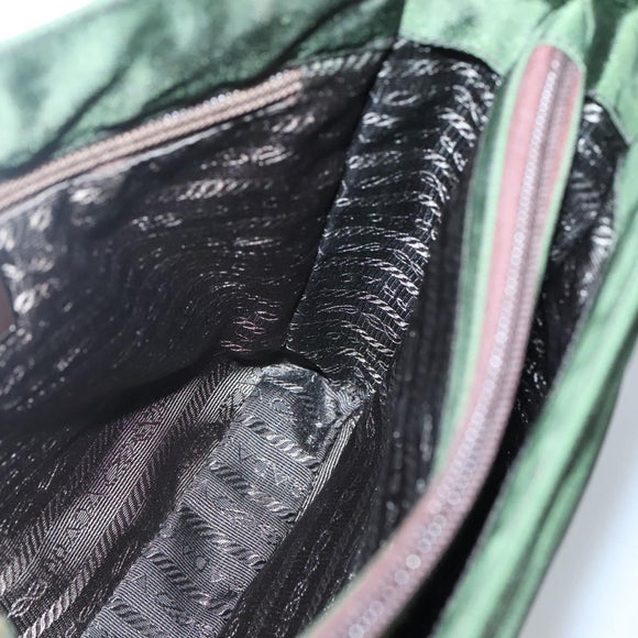 PRADA Shoulder Bag Nylon Khaki Silver Auth 129429