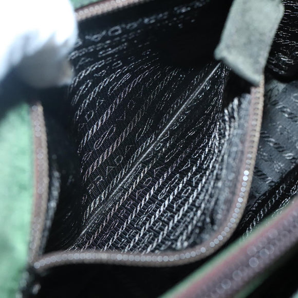 PRADA Shoulder Bag Nylon Khaki Silver Auth 129429