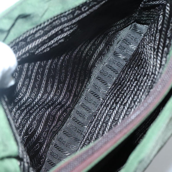 PRADA Shoulder Bag Nylon Khaki Silver Auth 129429