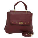MCM Studs Hand Bag Leather 2way Bordeaux Gold Auth 129455-1
