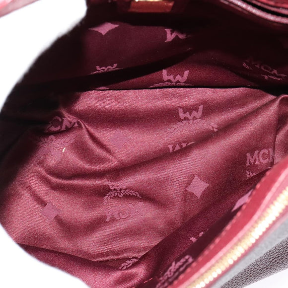 MCM Studs Hand Bag Leather 2way Bordeaux Gold Auth 129455