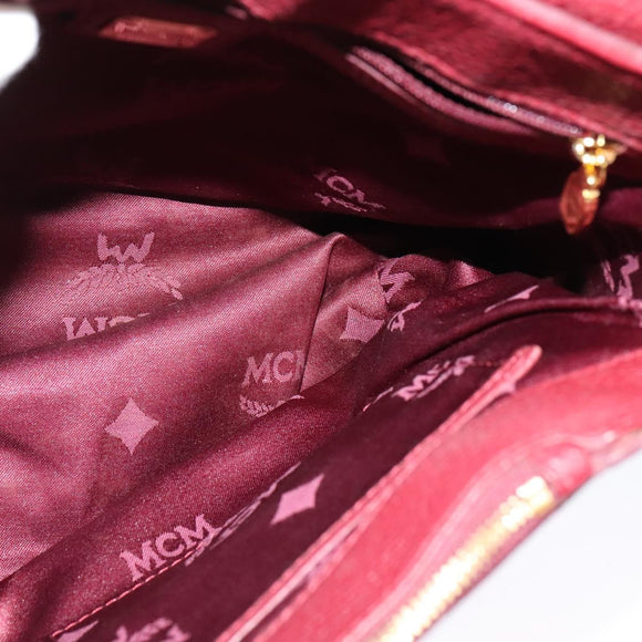 MCM Studs Hand Bag Leather 2way Bordeaux Gold Auth 129455