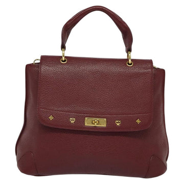 MCM Studs Hand Bag Leather 2way Bordeaux Gold Auth 129455 - 0