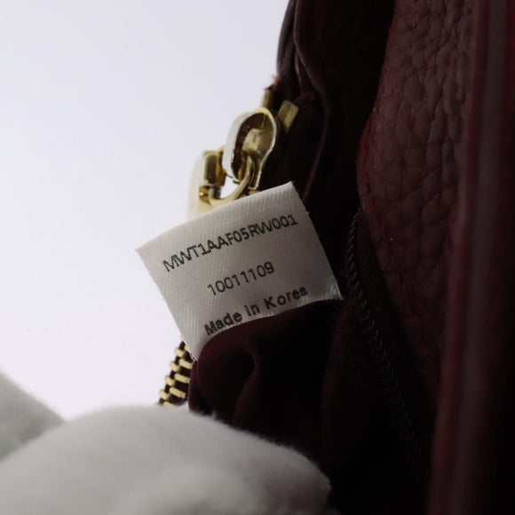 MCM Studs Hand Bag Leather 2way Bordeaux Gold Auth 129455