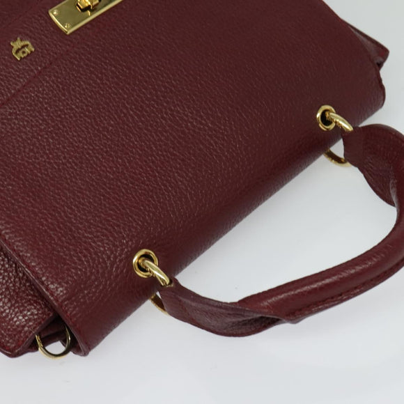 MCM Studs Hand Bag Leather 2way Bordeaux Gold Auth 129455