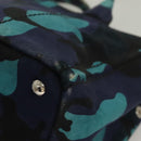PRADA Canapa MM Hand Bag Canvas Blue Silver Camouflage Auth 129470-11