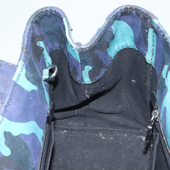 PRADA Canapa MM Hand Bag Canvas Blue Silver Camouflage Auth 129470