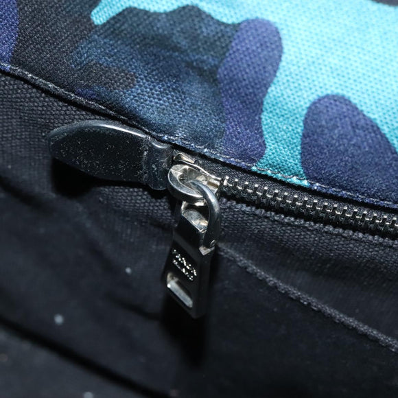 PRADA Canapa MM Hand Bag Canvas Blue Silver Camouflage Auth 129470
