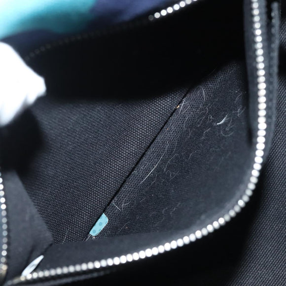 PRADA Canapa MM Hand Bag Canvas Blue Silver Camouflage Auth 129470